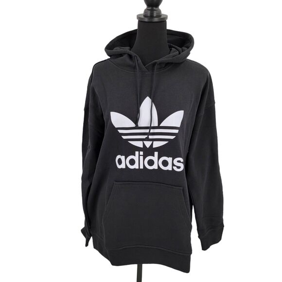 adidas Originals Tops - Adidas Originals Hoodie Womens Large Black White Trefoil Pullover Sweatshirt NEW